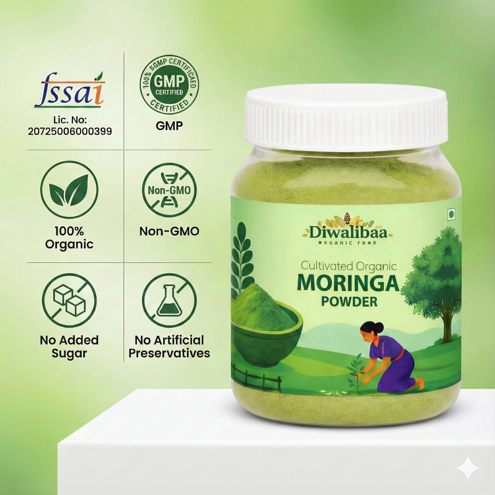 DIwalibaa Organics Organic Moringa Leaf Powder for Weight Loss 100% Natural For Hair|Skin|Superfood (Copy) - Image 4
