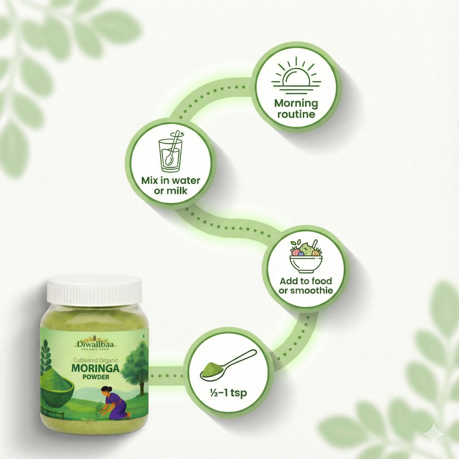 DIwalibaa Organics Organic Moringa Leaf Powder for Weight Loss 100% Natural For Hair|Skin|Superfood (Copy) - Image 5
