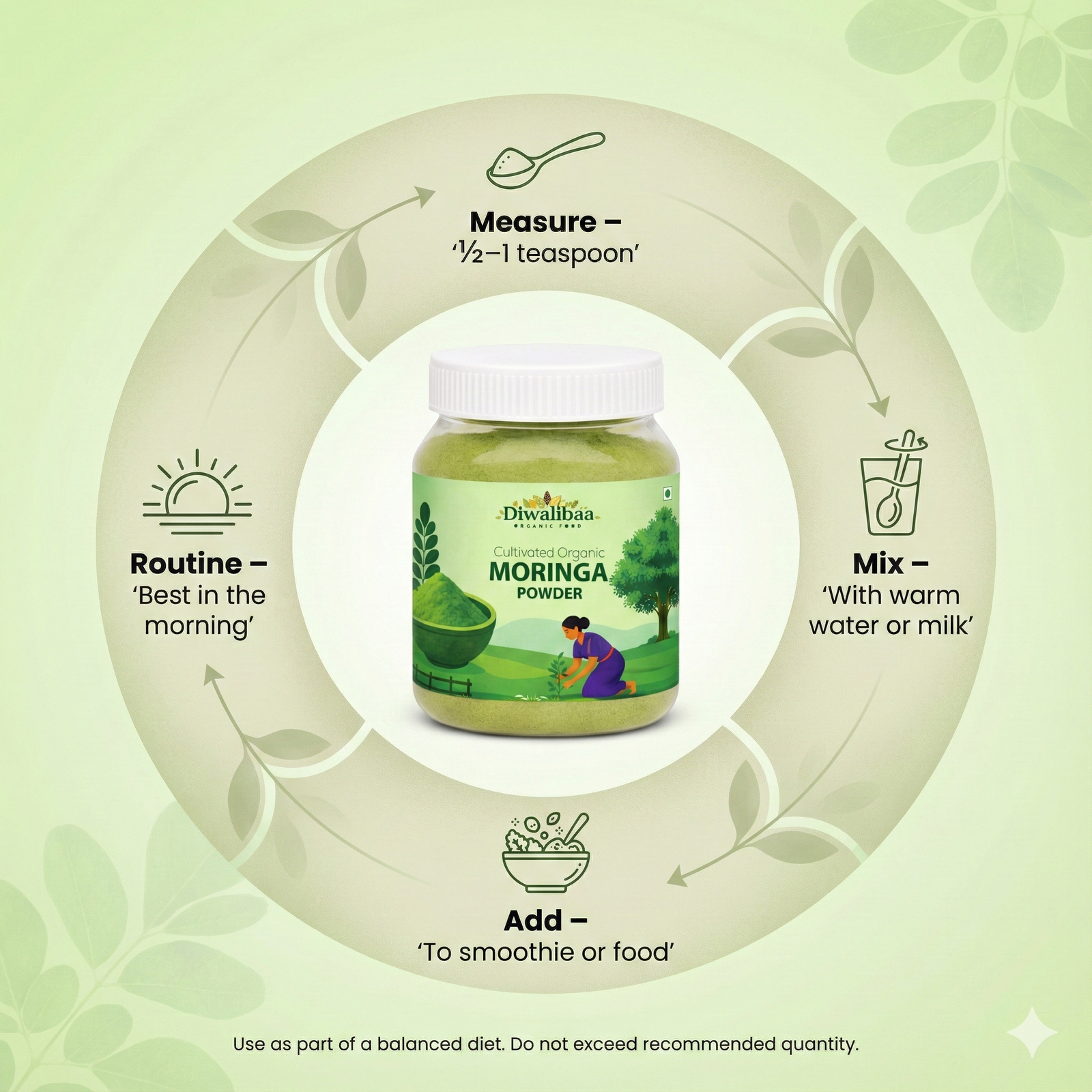 DIwalibaa Organics Organic Moringa Leaf Powder for Weight Loss 100% Natural For Hair|Skin|Superfood (Copy) - Image 4