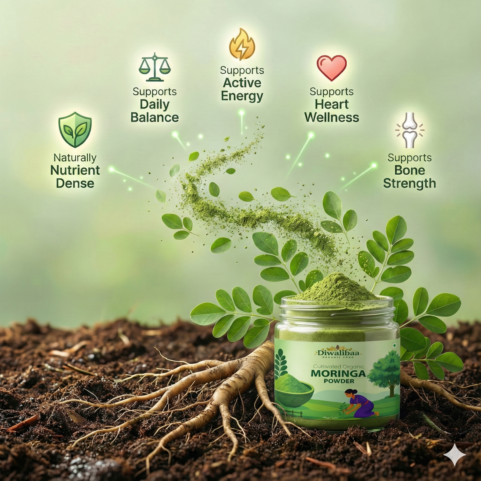 DIwalibaa Organics Organic Moringa Leaf Powder for Weight Loss 100% Natural For Hair|Skin|Superfood (Copy) - Image 3